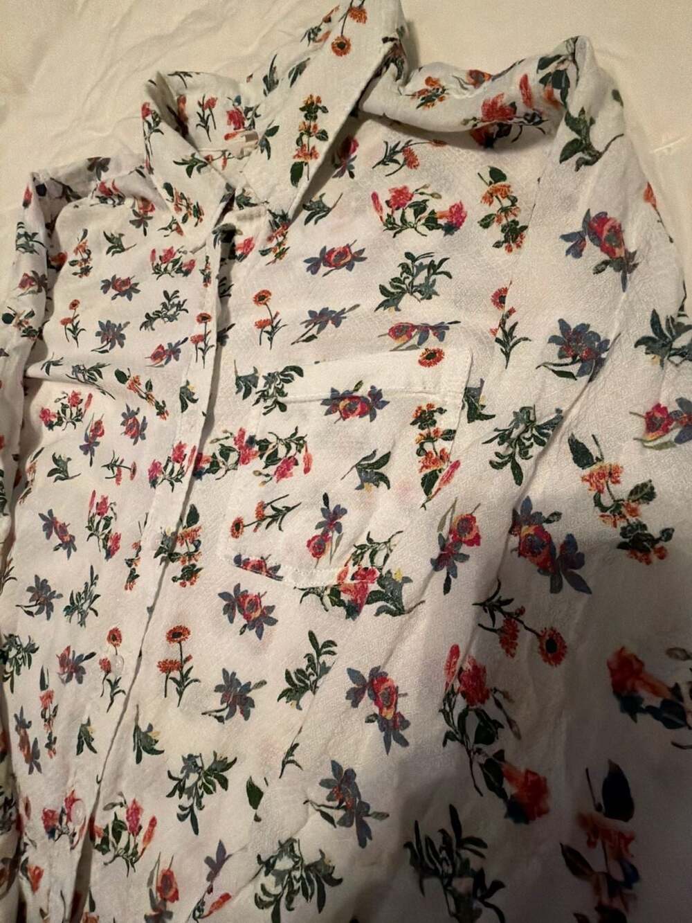 Lucky Brand Women's White Floral Print Long Sleeve Button-Down Shirt - Picture 5 of 14